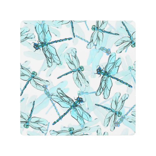 Elegant Dragonflies Watercolor Wonder Metal Print