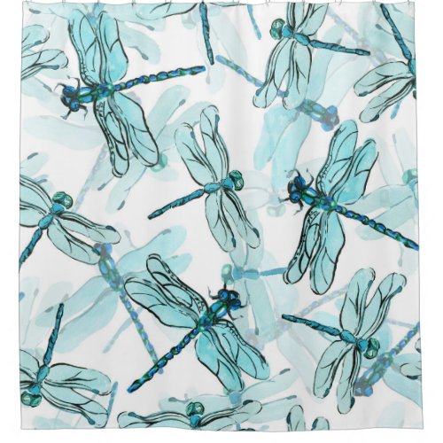 Elegant Dragonflies Watercolor Wonder Shower Curtain