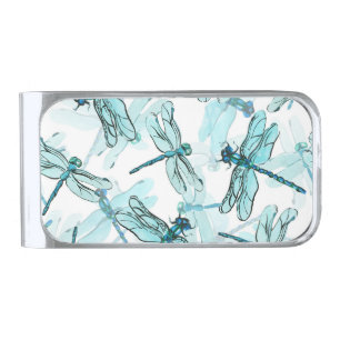 Elegant Dragonflies: Watercolor Wonder Silver Finish Money Clip