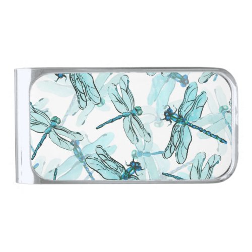 Elegant Dragonflies Watercolor Wonder Silver Finish Money Clip