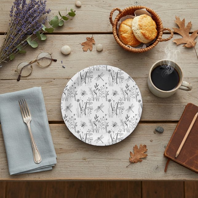 Elegant Dragonflies & Wildflowers  Paper Plates (Creator Uploaded)