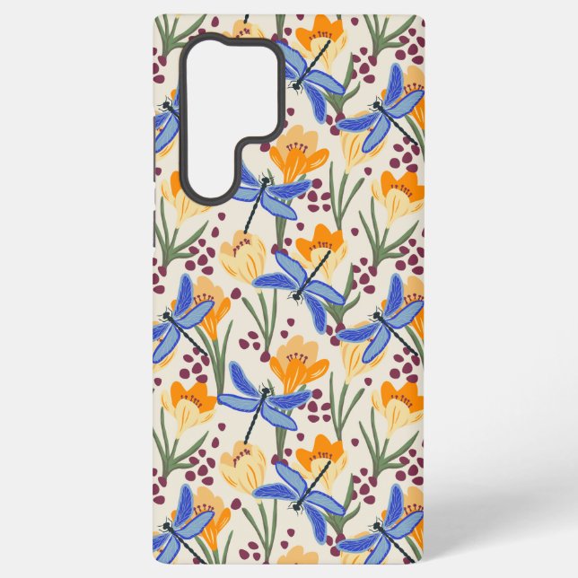 Elegant Dragonfly and Crocus floral Pattern Samsung Galaxy Case (Back)