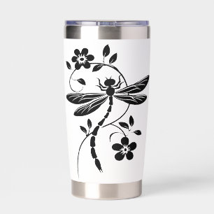 Elegant Dragonfly and Floral Insulated Tumbler