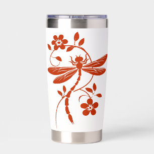 Elegant Dragonfly and Floral Insulated Tumbler