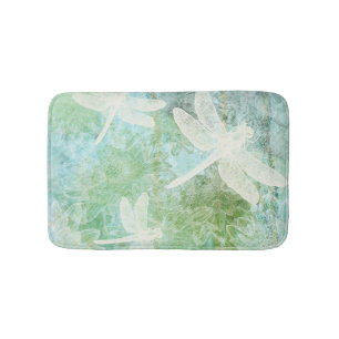 Elegant Dragonfly And Flower Pattern Bathroom Mat