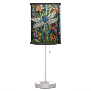 Elegant Dragonfly art floral botanical boho Table Lamp