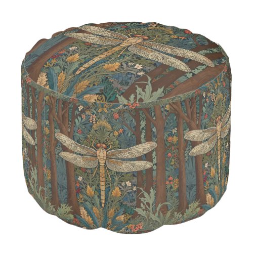 Elegant dragonfly artwork botanical boho chic pouf