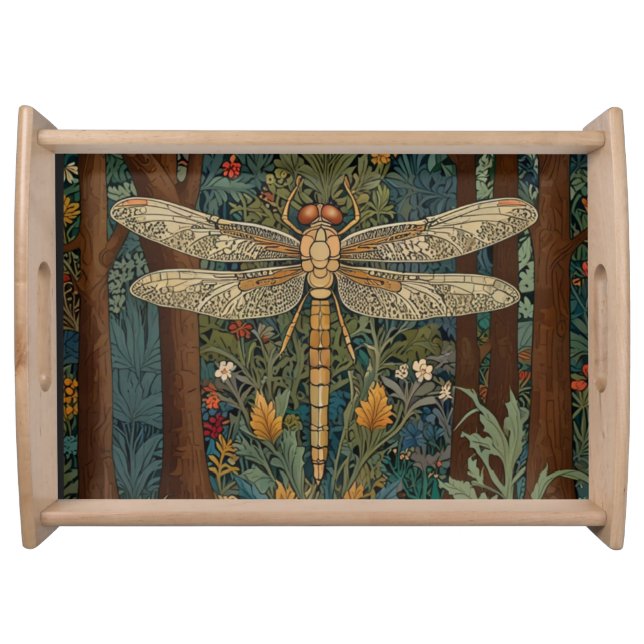 Elegant dragonfly artwork botanical boho chic serving tray (Front)