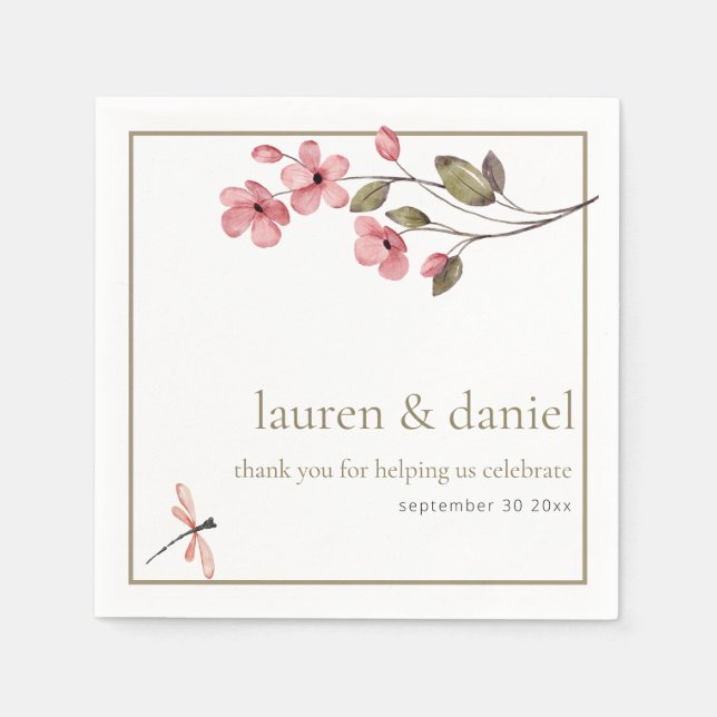 Elegant Dragonfly Dusty Pink Wildflower  Napkins (Front)