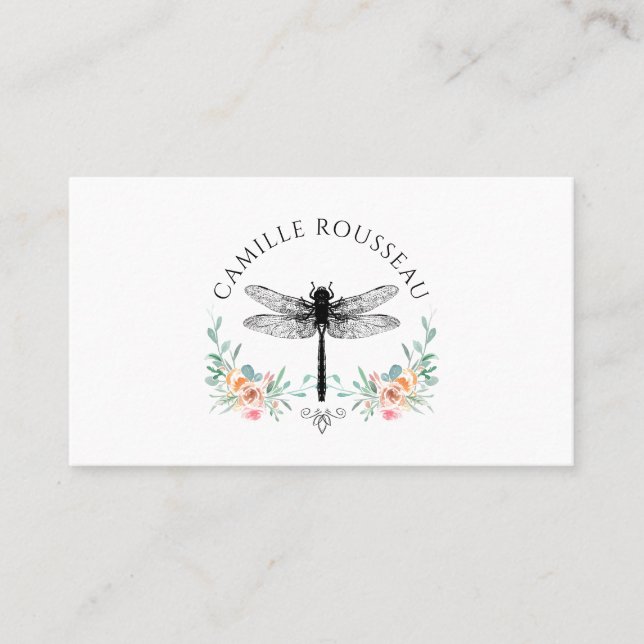 Elegant Dragonfly Floral Calling Card (Front)