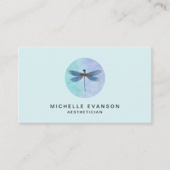 Elegant Dragonfly Logo Light Blue Watercolor Business Card by whimsydesigns at Zazzle