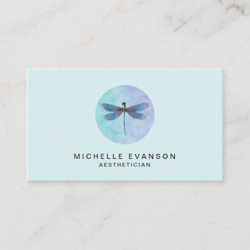 Elegant Dragonfly Logo Light Blue Watercolor Business Card