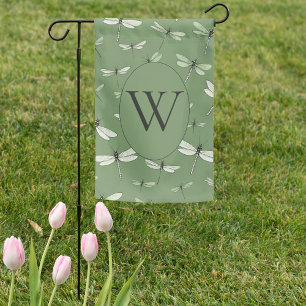 Elegant Dragonfly Monogram Garden Flag