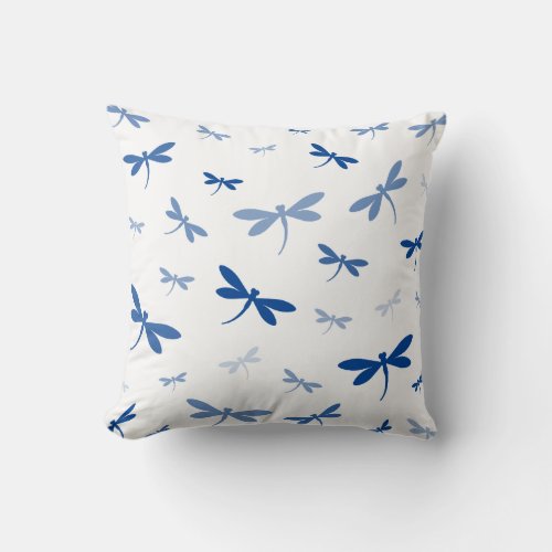 Elegant Dragonfly Pattern  Shades of blue Throw Pillow