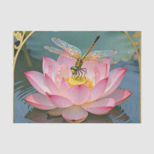 Elegant Dragonfly Pink Lotus Art Nouveau Frame Tissue Paper