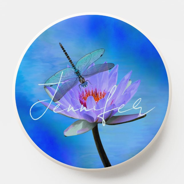 Elegant Dragonfly & Water Lily Personalized  PopSocket (Popsocket)