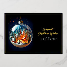 Elegant Dramatic Christmas scenery in bauble Gold Foil Holiday Card