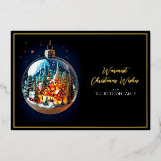 Elegant Dramatic Christmas scenery in bauble Gold Foil Holiday Card