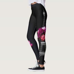 Elegant Dramatic Peonies And Eiffel Tower Leggings