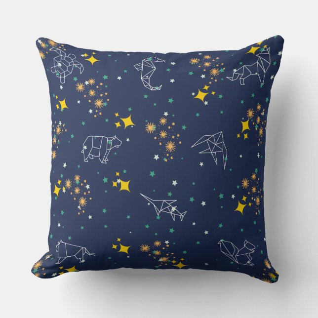 Elegant drawing animals blue sky kids throw pillow (Front)