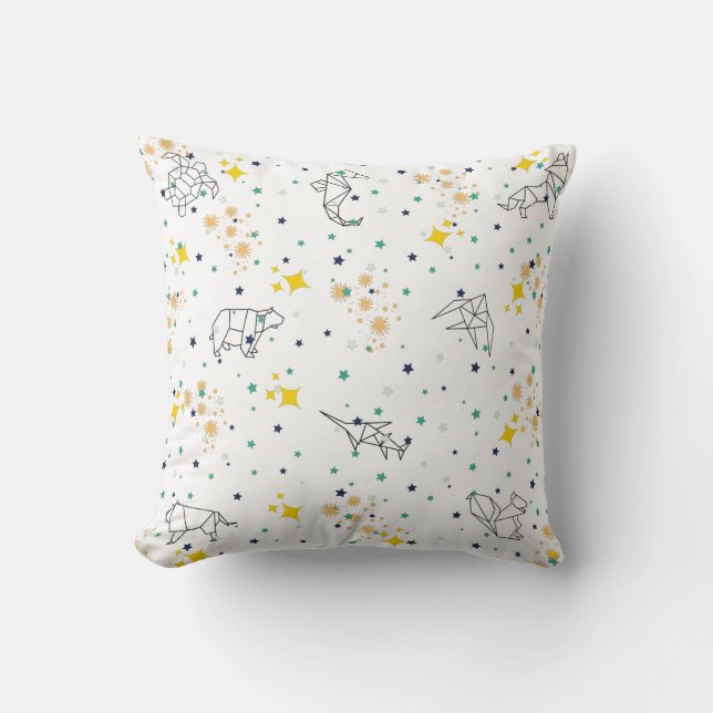 Elegant drawing animals stars white pattern kids throw pillow (Front)