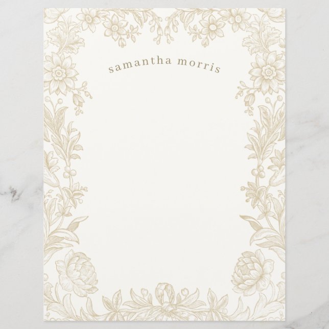Elegant Drawn Floral Ivory Writing Paper (Front)