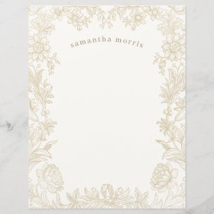 Elegant Drawn Floral Ivory Writing Paper