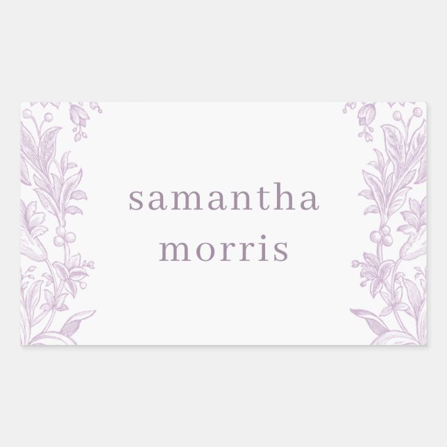 Elegant Drawn Floral Lavender Rectangular Sticker (Front)