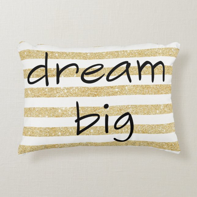elegant dream big text | faux gold glitter stripes accent pillow (Front)