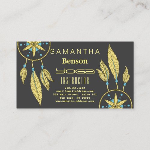 Elegant  Dream Catcher Feathers Yoga Instructor Business Card