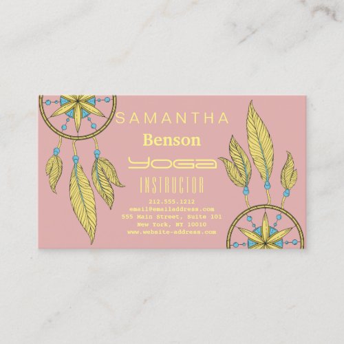 Elegant  Dream Catcher Feathers Yoga Instructor Business Card