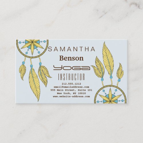 Elegant  Dream Catcher Feathers Yoga Instructor Business Card