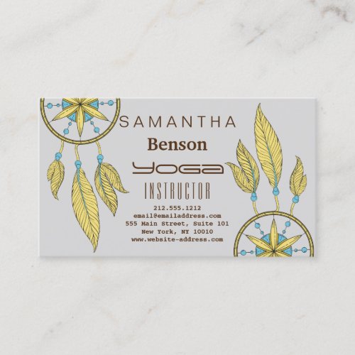 Elegant  Dream Catcher Feathers Yoga Instructor Business Card