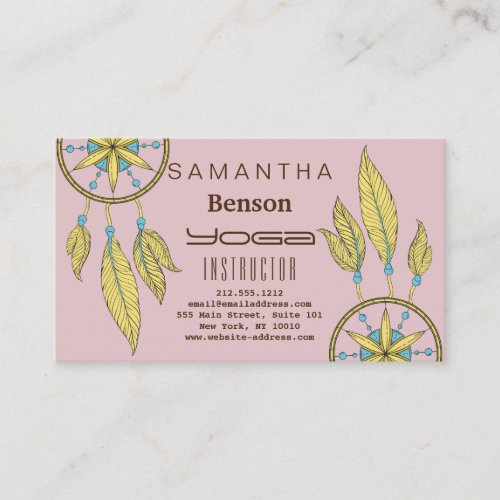 Elegant  Dream Catcher Feathers Yoga Instructor Business Card