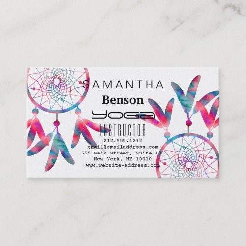 Elegant  Dream Catcher Feathers Yoga Instructor Business Card