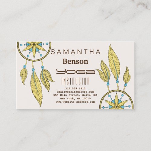 Elegant  Dream Catcher Feathers Yoga Instructor Business Card