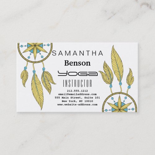 Elegant  Dream Catcher Feathers Yoga Instructor Business Card