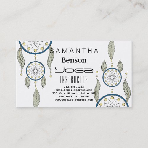 Elegant  Dream Catcher Feathers Yoga Instructor Business Card