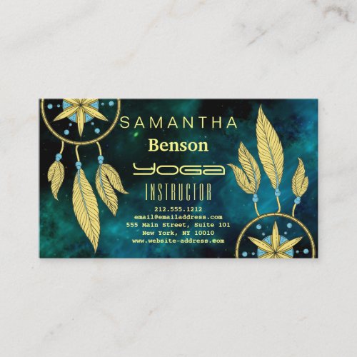 Elegant  Dream Catcher Feathers Yoga Instructor Business Card