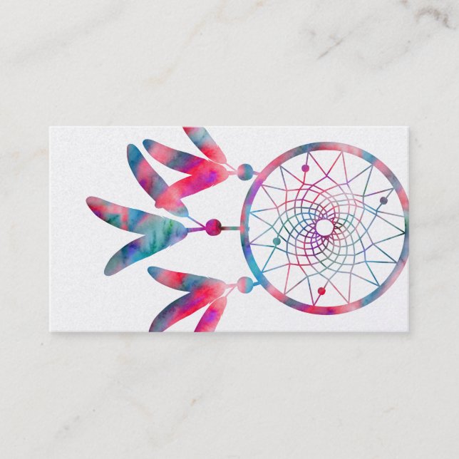 Elegant  Dream Catcher Feathers Yoga Instructor Business Card (Front)