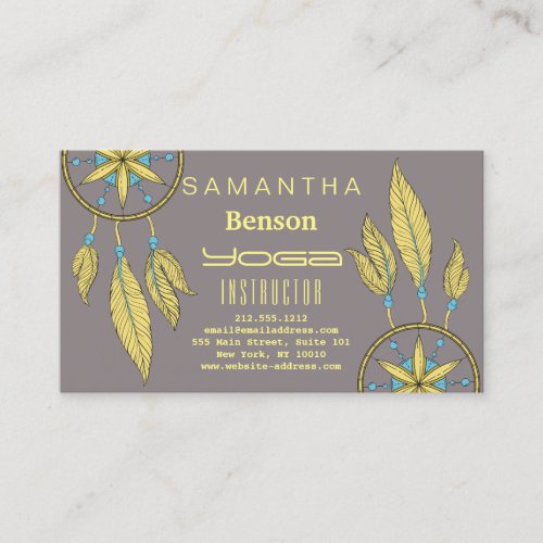 Elegant  Dream Catcher Feathers Yoga Instructor Business Card