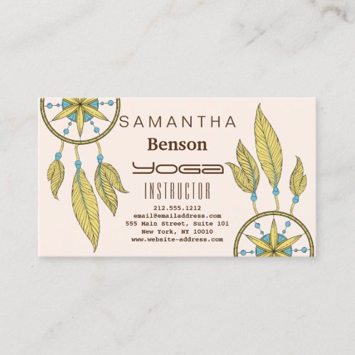 Elegant  Dream Catcher Feathers Yoga Instructor Business Card