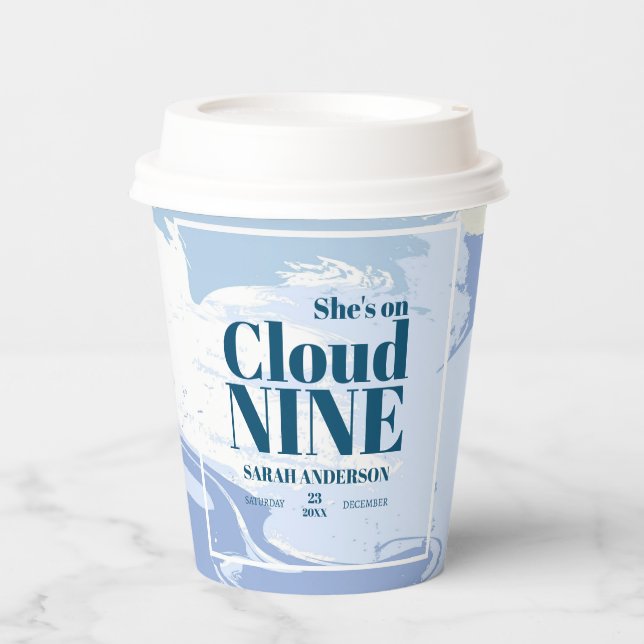 Elegant Dreamy Cloud Nine Bridal Shower Blue Paper Cups (Front)