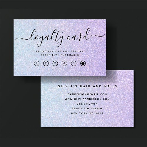 Elegant Dreamy Pastel  Glam Blue and Pink Loyalty Card