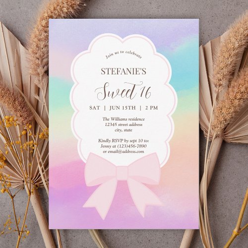 Elegant Dreamy Pink Bow Sweet 16 Birthday Party Invitation