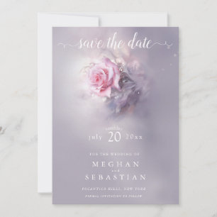 Elegant Dreamy Pink Rose on Dusty Lilac Invitation
