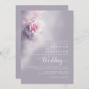 Elegant Dreamy Pink Rose on Dusty Lilac Invitation