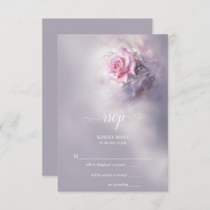 Elegant Dreamy Pink Rose on Dusty Lilac RSVP Card