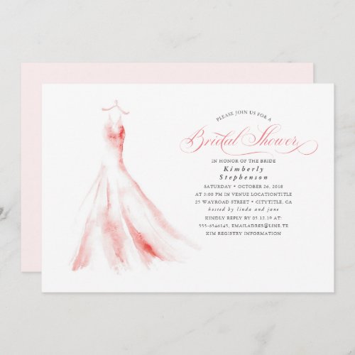 Elegant Dreamy Pink Wedding Dress Bridal Shower Invitation