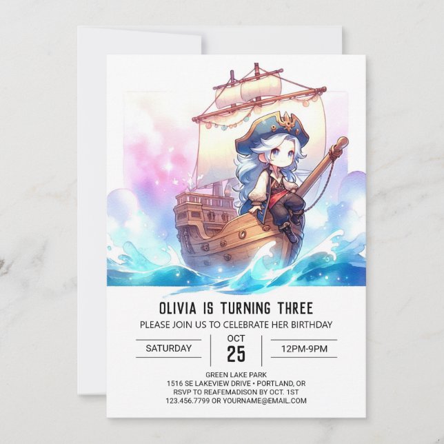 Elegant Dreamy Pirate Birthday Invitation (Front)